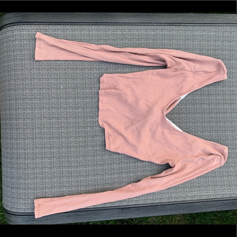 Pink long sleeve cross back crop top